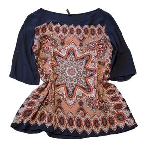 Soft Boho Patterned 3/4 Sleeve Top